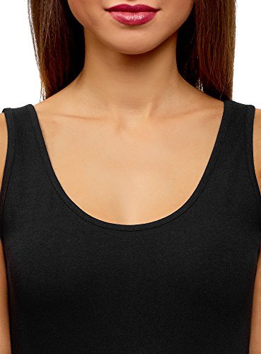 oodji Collection Mujer Camiseta de Tirantes Básica, Negro, ES 46 / XXL