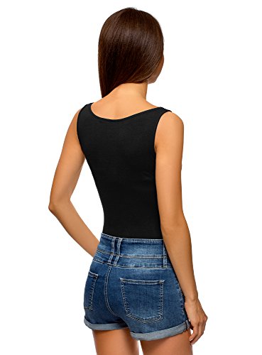 oodji Collection Mujer Camiseta de Tirantes Básica, Negro, ES 46 / XXL