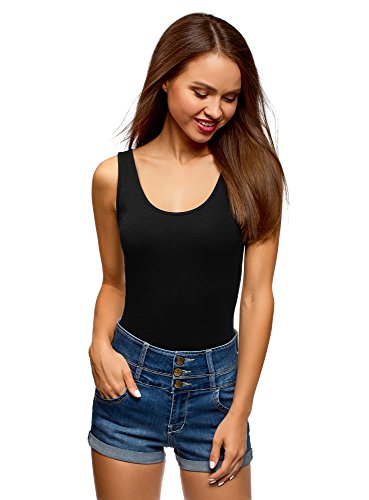 oodji Collection Mujer Camiseta de Tirantes Básica, Negro, ES 46 / XXL