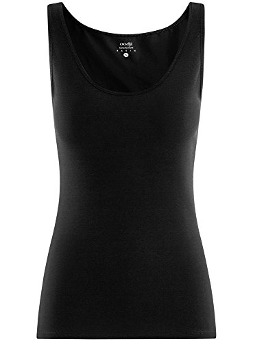 oodji Collection Mujer Camiseta de Tirantes Básica, Negro, ES 46 / XXL