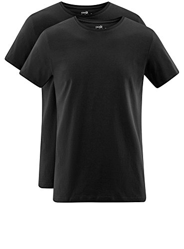 oodji Ultra Hombre Camiseta Básica (Pack de 2), Negro, ES 46-48 / S