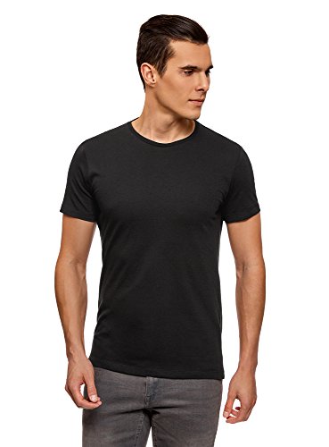 oodji Ultra Hombre Camiseta Básica (Pack de 2), Negro, ES 46-48 / S