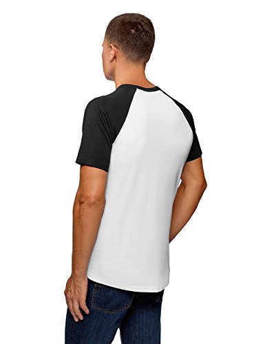 oodji Ultra Hombre Camiseta con Estampado de Manga Raglán, Blanco, ES 50 / M