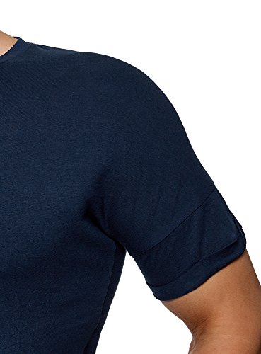oodji Ultra Hombre Camiseta de Algodón con Espalda Alargada, Azul, ES 44 / XS