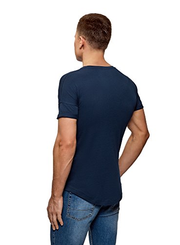 oodji Ultra Hombre Camiseta de Algodón con Espalda Alargada, Azul, ES 44 / XS