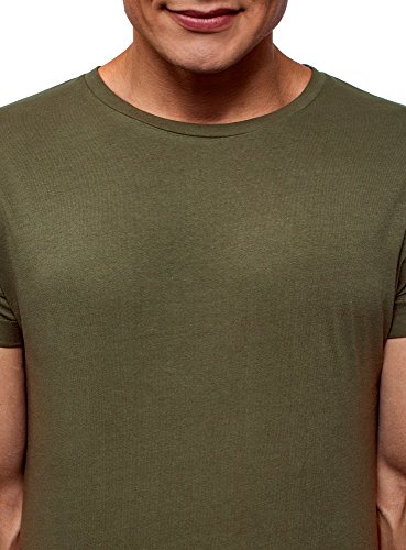 oodji Ultra Hombre Camiseta de Algodón con Espalda Alargada, Verde, ES 52-54 / L