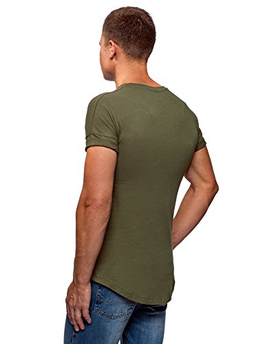 oodji Ultra Hombre Camiseta de Algodón con Espalda Alargada, Verde, ES 52-54 / L