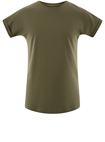 oodji Ultra Hombre Camiseta de Algodón con Espalda Alargada, Verde, ES 52-54 / L