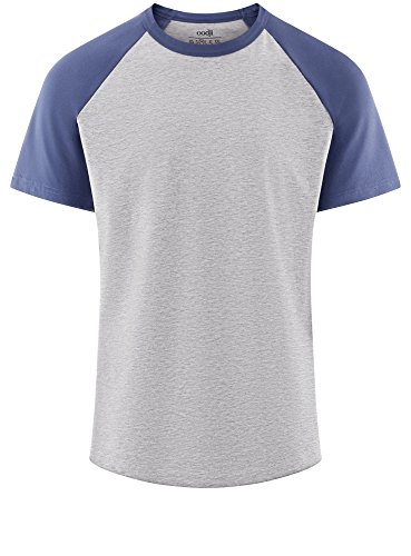 oodji Ultra Hombre Camiseta de Algodón con Mangas Raglán en Contraste, Gris, S