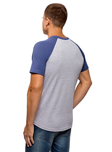 oodji Ultra Hombre Camiseta de Algodón con Mangas Raglán en Contraste, Gris, S