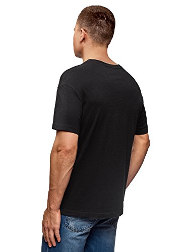 oodji Ultra Hombre Camiseta de Algodón Recta, Negro, ES 58-60 / XXL