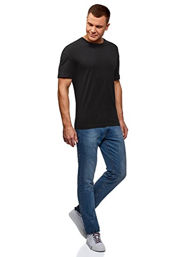 oodji Ultra Hombre Camiseta de Algodón Recta, Negro, ES 58-60 / XXL