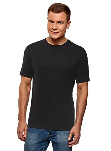 oodji Ultra Hombre Camiseta de Algodón Recta, Negro, ES 58-60 / XXL