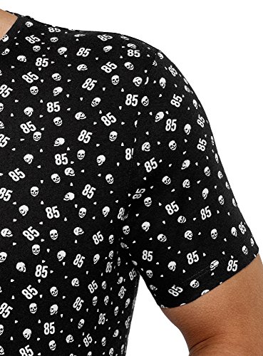 oodji Ultra Hombre Camiseta Estampada de Algodón, Negro, ES 44 / XS