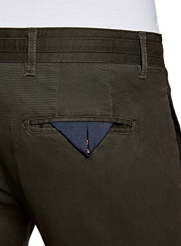 oodji Ultra Hombre Pantalones Chinos de Algodón, Verde, 40