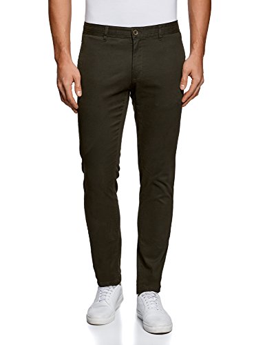 oodji Ultra Hombre Pantalones Chinos de Algodón, Verde, 40