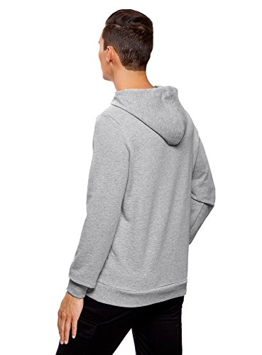 oodji Ultra Hombre Sudadera Básica con Bolsillo, Gris, ES 50 / M