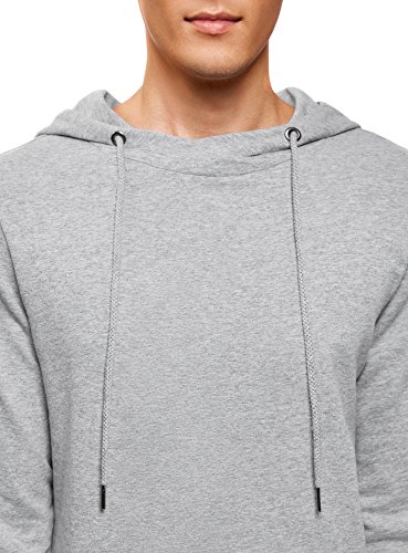 oodji Ultra Hombre Sudadera Básica con Bolsillo, Gris, ES 50 / M