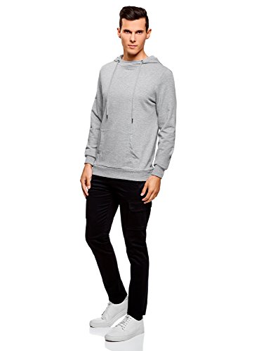 oodji Ultra Hombre Sudadera Básica con Bolsillo, Gris, ES 50 / M