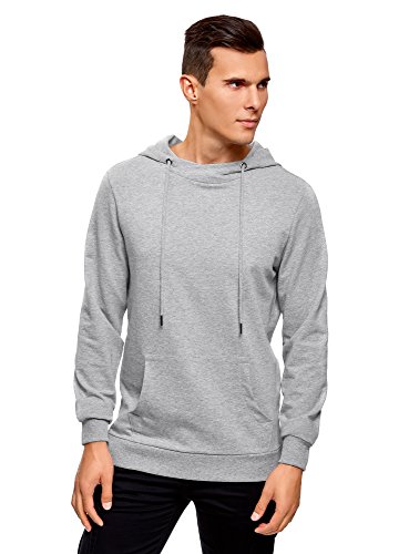 oodji Ultra Hombre Sudadera Básica con Bolsillo, Gris, ES 50 / M