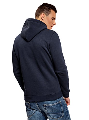 oodji Ultra Hombre Sudadera Básica con Capucha y Bolsillo, Azul, ES 50 / M