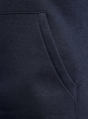 oodji Ultra Hombre Sudadera Básica con Capucha y Bolsillo, Azul, ES 50 / M