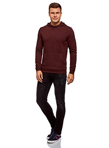 oodji Ultra Hombre Sudadera Básica con Capucha y Bolsillo, Rojo, ES 46-48 / S