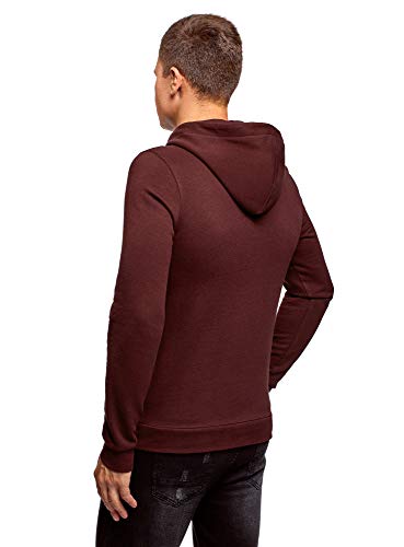 oodji Ultra Hombre Sudadera Básica con Capucha y Bolsillo, Rojo, ES 46-48 / S