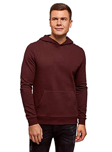 oodji Ultra Hombre Sudadera Básica con Capucha y Bolsillo, Rojo, ES 46-48 / S