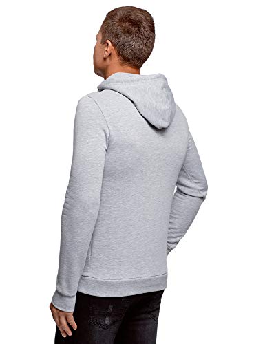 oodji Ultra Hombre Sudadera con Capucha, Bolsillo y Bordado en el Pecho, Gris, ES 56 / XL