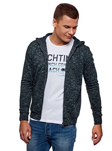 oodji Ultra Hombre Sudadera con Cremallera y Capucha, Azul, ES 44 / XS