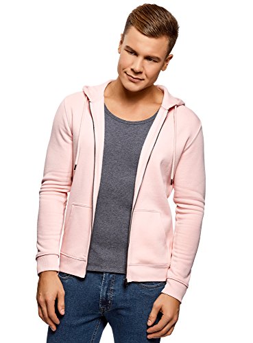 oodji Ultra Hombre Sudadera con Cremallera y Capucha, Rosa, ES 56 / XL