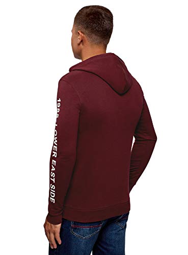 oodji Ultra Hombre Sudadera de Algodón con Estampado, Rojo, ES 56 / XL