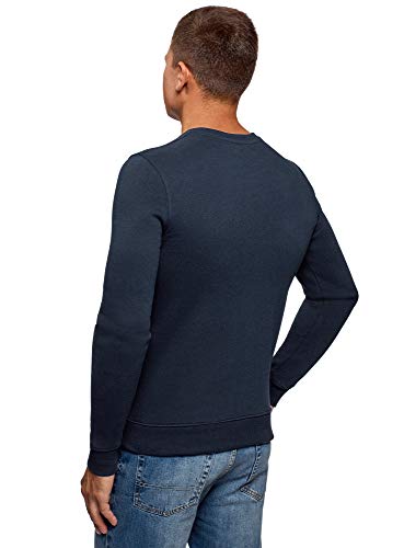 oodji Ultra Hombre Suéter Básico con Cuello Redondo, Azul, ES 52-54 / L