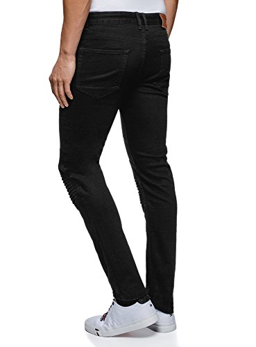 oodji Ultra Hombre Vaqueros Slim de Estilo Motorista, Negro, 34W / 32L