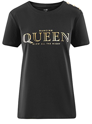 oodji Ultra Mujer Camiseta Recta con Botones Decorativos, Negro, ES 38 / S