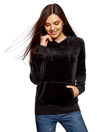 oodji Ultra Mujer Sudadera Básica con Bolsillo, Negro, ES 36 / XS