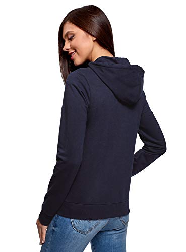 oodji Ultra Mujer Sudadera con Capucha y Bolsillos, Azul, ES 40 / M