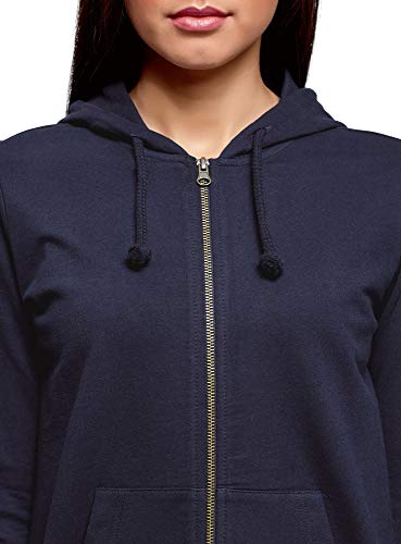 oodji Ultra Mujer Sudadera con Capucha y Bolsillos, Azul, ES 40 / M