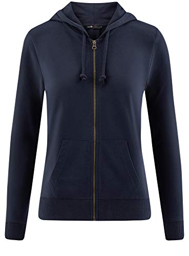 oodji Ultra Mujer Sudadera con Capucha y Bolsillos, Azul, ES 40 / M