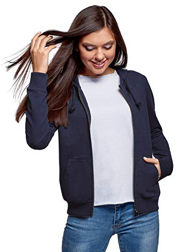 oodji Ultra Mujer Sudadera con Capucha y Bolsillos, Azul, ES 40 / M