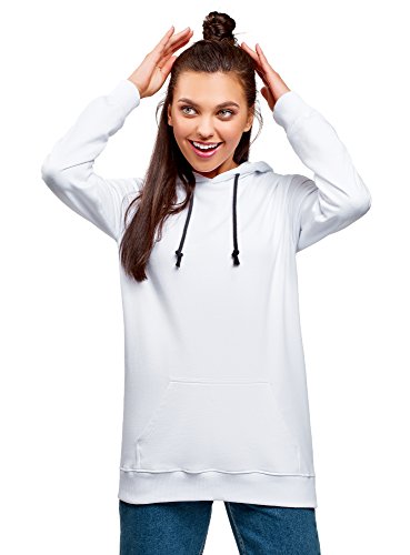 oodji Ultra Mujer Sudadera con Capucha y Estampado en la Espalda, Blanco, ES 36 / XS