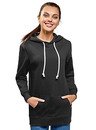 oodji Ultra Mujer Sudadera con Capucha y Estampado en la Espalda, Negro, ES 44 / XL