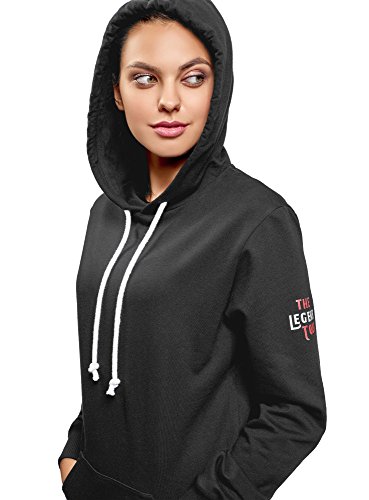 oodji Ultra Mujer Sudadera con Capucha y Estampado en la Espalda, Negro, ES 44 / XL