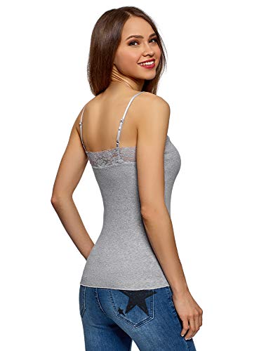 oodji Ultra Mujer Top de Punto con Acabado de Encaje, Gris, ES 44 / XL