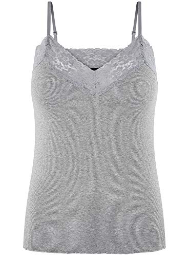 oodji Ultra Mujer Top de Punto con Acabado de Encaje, Gris, ES 44 / XL