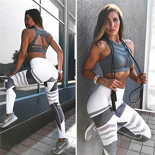 OPNIGHDYMD Las Mujeres Camo Pantalones de la Yoga, Entrenamiento de Talle Alto Gimnasio Legging de Control de la Panza Ejecución de Legging, Tamaño: M (Color : White)