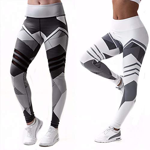 OPNIGHDYMD Las Mujeres Camo Pantalones de la Yoga, Entrenamiento de Talle Alto Gimnasio Legging de Control de la Panza Ejecución de Legging, Tamaño: M (Color : White)