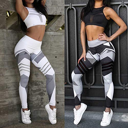 OPNIGHDYMD Las Mujeres Camo Pantalones de la Yoga, Entrenamiento de Talle Alto Gimnasio Legging de Control de la Panza Ejecución de Legging, Tamaño: M (Color : White)