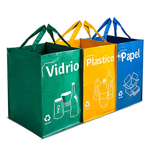 Opret Bolsas Basura Reciclaje 3 Pack Cubo de Reciclaje Separadas con Asas Gran Capacidad 40L para Papel, Vidrio y Plástico, Ideal para Hogar/Oficina/Interior/Exterior